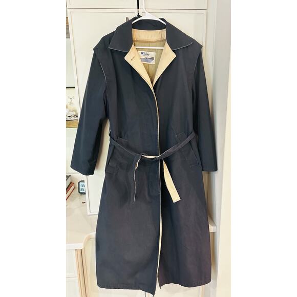 Whaling Mfg Co. Women's‎ M Navy Blue Trench Coat, Belted Vintage - Picture 9 of 14